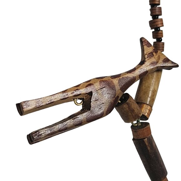 Handmade African Animal Wooden Carved Zebra Giraffe Leopard Pendants DIY Craft - Picture 4 of 6